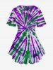 Plus Size Tie Dye Print Crisscross V Neck Short Sleeve T-Shirt -  