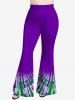 Pantalon Evasé Teinté Imprimé de Grande Taille - Pourpre  L | US 12