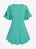 Plus Size Lace Trim Ruched Short Sleeve T-Shirt -  