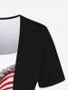 Plus Size 3D Sparkling Sequin American Flag Print Faux Two Piece T-Shirt -  