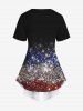 Plus Size 3D Sparkling Sequin American Flag Print Faux Two Piece T-Shirt -  