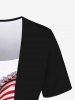 T-shirt Brillant 3D Drapeau Américain Imprimé de Grande Taille Fausse Deux Pièces - Noir 5x | US 30-32