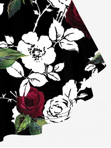 Plus Size Rose Leaves Printed Crisscross Short Sleeve T-Shirt and Flare Pants Outfit