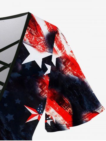 American Flag Printed Crisscross Short Sleeve T-Shirt and Flare Pants Plus Size 70s 80s Outfit