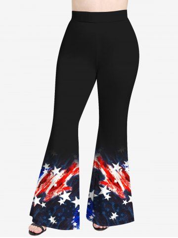 American Flag Printed Crisscross Short Sleeve T-Shirt and Flare Pants Plus Size 70s 80s Outfit