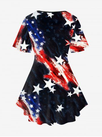 American Flag Printed Crisscross Short Sleeve T-Shirt and Flare Pants Plus Size 70s 80s Outfit