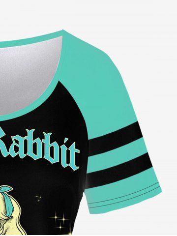 Gothic Skull Flower Rabbit Print Raglan Shoulder Short Sleeve T-Shirt