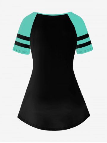 Gothic Skull Flower Rabbit Print Raglan Shoulder Short Sleeve T-Shirt