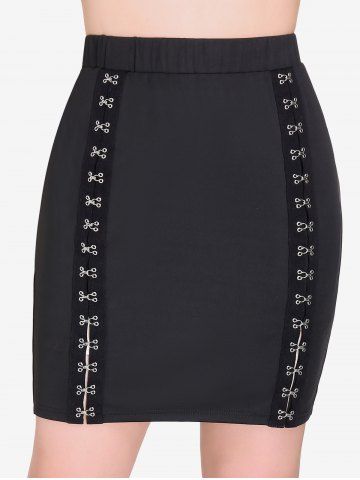 Plus Size Buckle Split Skirt - BLACK - M | US 10