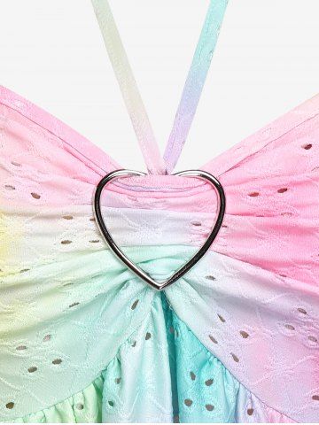 Plus Size Broderie Anglaise Halter Backless Tie Dye Tank Top