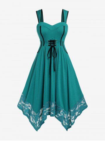Plus Size Lace Up Pockets Lace Insert Cami Dress - LIGHT GREEN - 4X | US 26-28