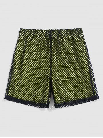 Hollow Out Mesh Double-layered Casual Shorts - GREEN - XL