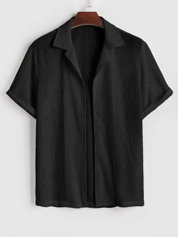 See-through Hollow Out Beach Shirt - BLACK - S