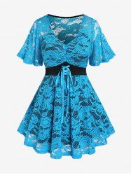 Plus Size Lace-up Double Layered Lace 2 in 1 T-Shirt -  
