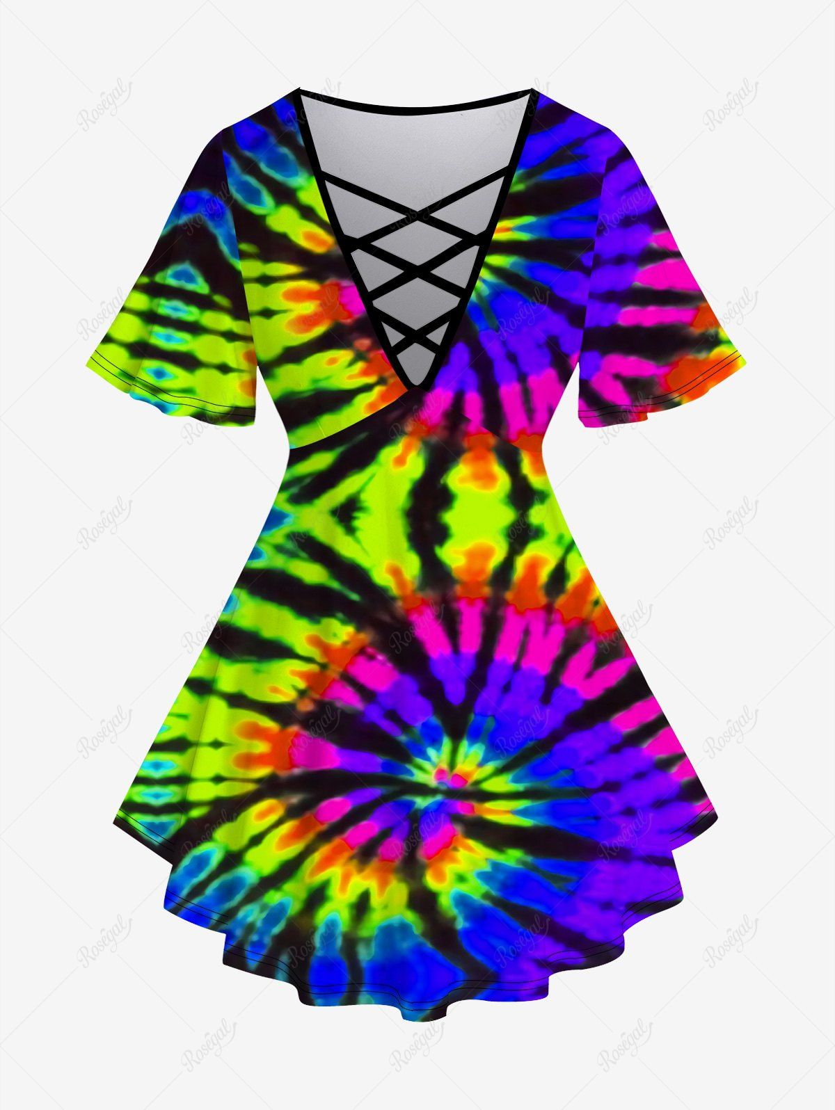 Affordable Plus Size Tie-Dye Crisscross Short Sleeve T-Shirt  