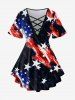 American Flag Printed Crisscross Short Sleeve T-Shirt and Flare Pants Plus Size Matching Set -  