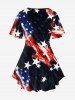 American Flag Printed Crisscross Short Sleeve T-Shirt and Flare Pants Plus Size Matching Set -  
