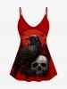 Gothic Cami Bird Skull Print Top And Gothic Tree Leaves Bird Print Flare Pants Gothic Outfit -  