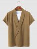 Solid Collar Single Button Shirt and Casual Shorts Set -  