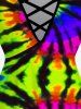 Plus Size Tie-Dye Crisscross Short Sleeve T-Shirt -  