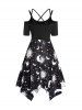 Celestial Sun Moon Star Print Cold Shoulder Crisscross Asymmetric Midi Dress -  