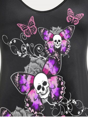Plus Size & Curve Butterfly Skull Print Gothic Flowy Tank Top (Adjustable Straps)