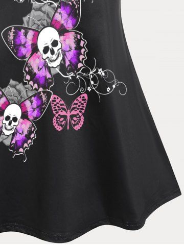 Plus Size & Curve Butterfly Skull Print Gothic Flowy Tank Top (Adjustable Straps)