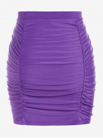 Plus Size Tummy Control Ruched Skirt and Briefs Swim Bottom Set