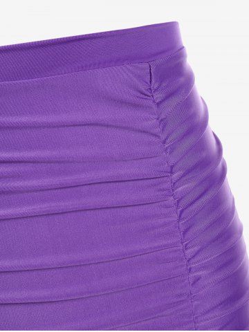 Plus Size Tummy Control Ruched Skirt and Briefs Swim Bottom Set