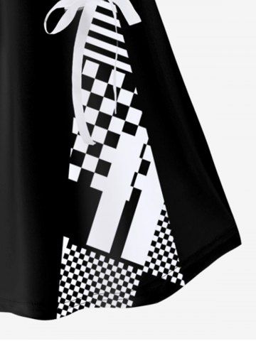 Plus Size 3D Lace Up Zipper Plaid Print Cami Top