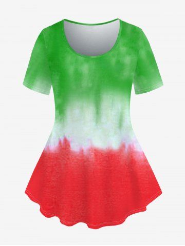 Plus Size Ombre Printed Short Sleeves T-Shirt - GREEN - 1X | US 14-16