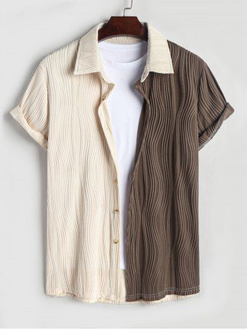Chemise Texturée Bicolore en Blocs de Couleurs à Manches Courtes