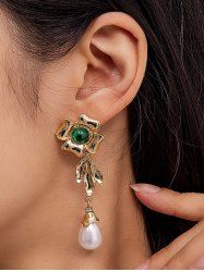 Vintage Floral Faux Pearl Drop Earrings -  