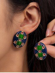 Vintage Oval Floral Stud Earrings -  