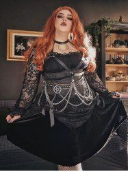 Gothic Sheer Lace Panel Zip Front Frilled Top -  