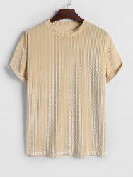 T-shirt Géométrique en Jacquard à Manches Courtes en Velours - café lumière L