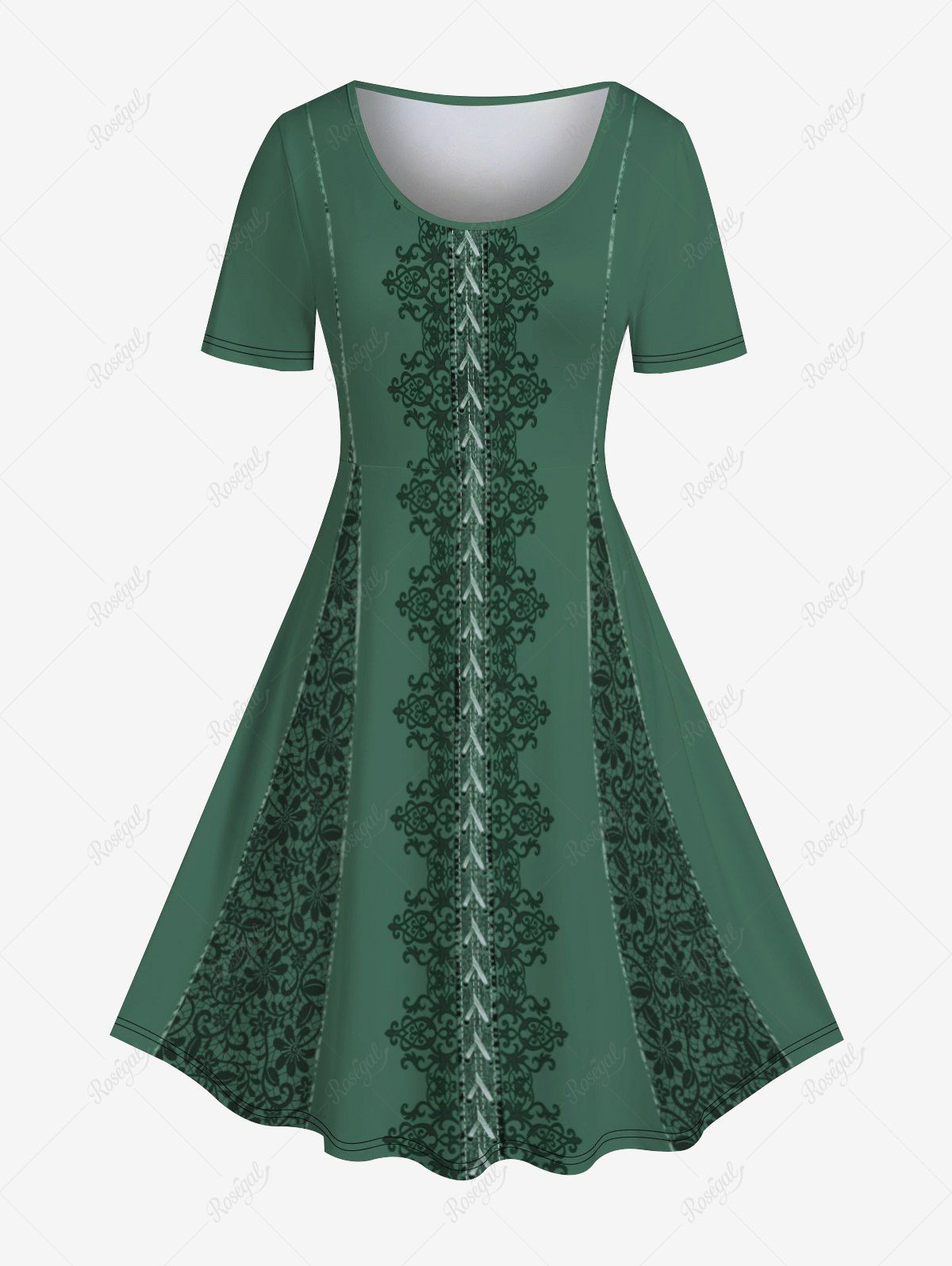Discount Plus Size Paisley Printed Short Sleeve Dress  