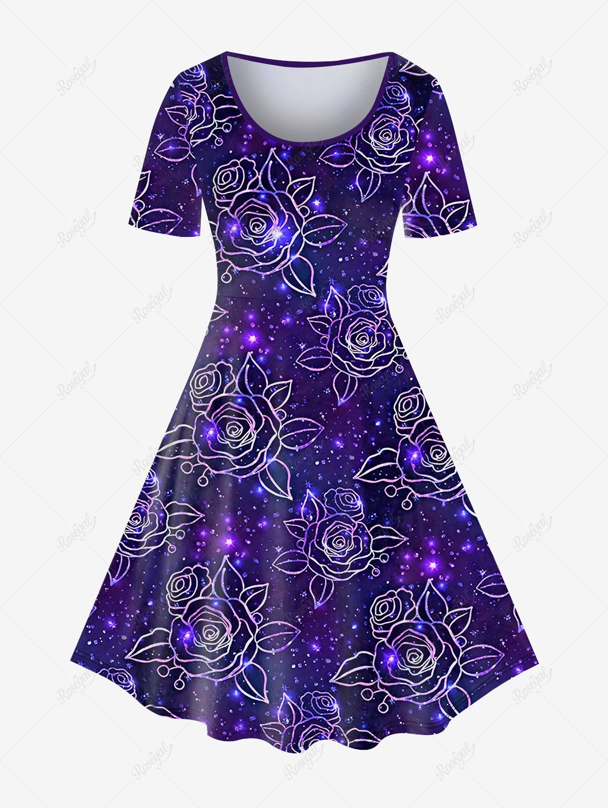 Online Plus Size 3D Flower Glitter Print Dress  