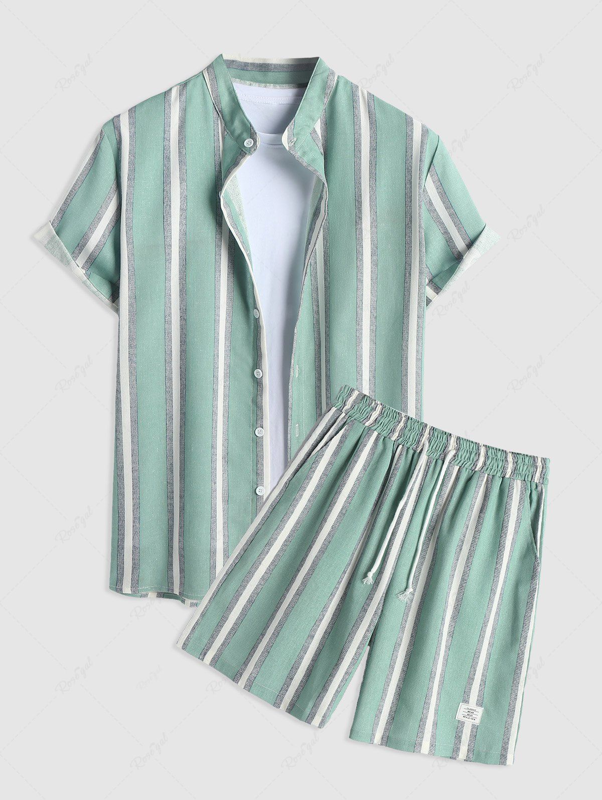 Online Cotton and Linen Striped Pattern Shirt and Shorts Set  