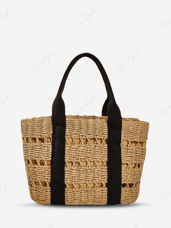 Sale Hollow Out Straw Raffia Beach Vacation Tote Bag  