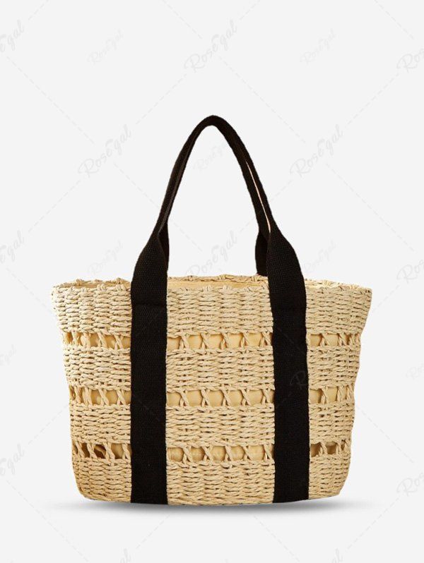 Chic Hollow Out Straw Raffia Beach Vacation Tote Bag  