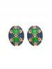 Vintage Oval Floral Stud Earrings -  