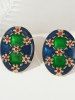 Vintage Oval Floral Stud Earrings -  