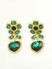 Vintage Heart Flower Faux Gem Drop Earrings -  