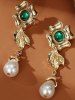 Vintage Floral Faux Pearl Drop Earrings -  