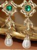 Vintage Floral Faux Pearl Drop Earrings -  