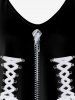 Plus Size 3D Lace Up Zipper Plaid Print Cami Top -  
