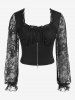 Gothic Sheer Lace Panel Zip Front Frilled Top -  