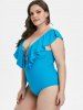 Plus Size Ruffle Lattice One-piece Swimsuit -  