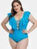 Plus Size Ruffle Lattice One-piece Swimsuit -  